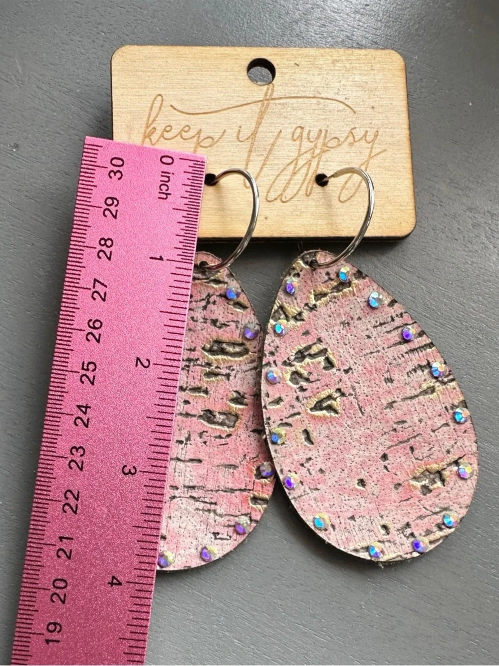 Keep it Gypsy Pink Cork Leather Teardrop Shaped earrings NWT